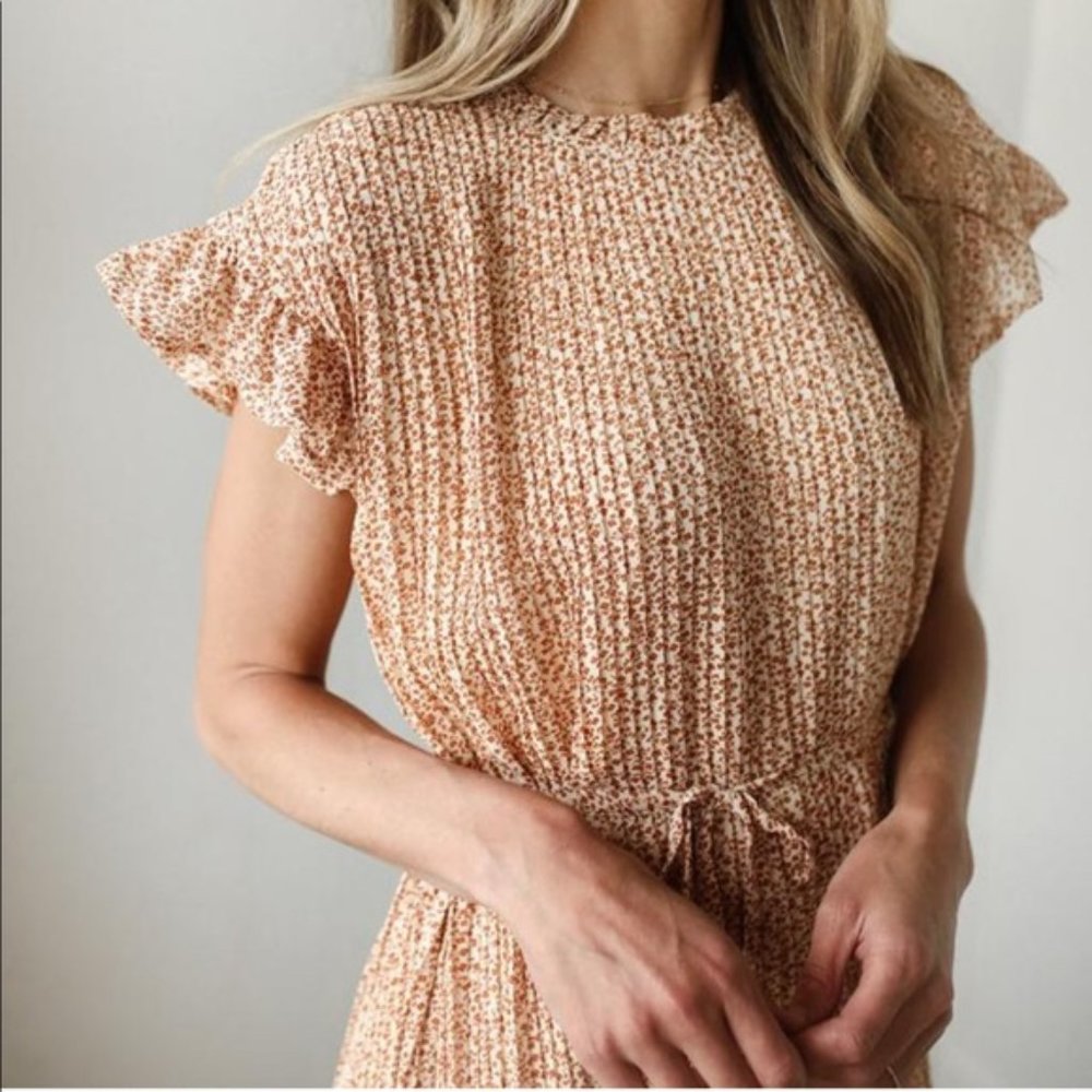 Roolee Emory Floral Pleated Tie Dress -S Orange